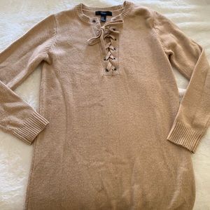 Long sleeved, tie up sweater